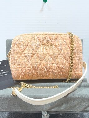 kate spade Tweed Peach-Orange Jasper Crossbody w/Gold Chain/ Shoulder Pad
